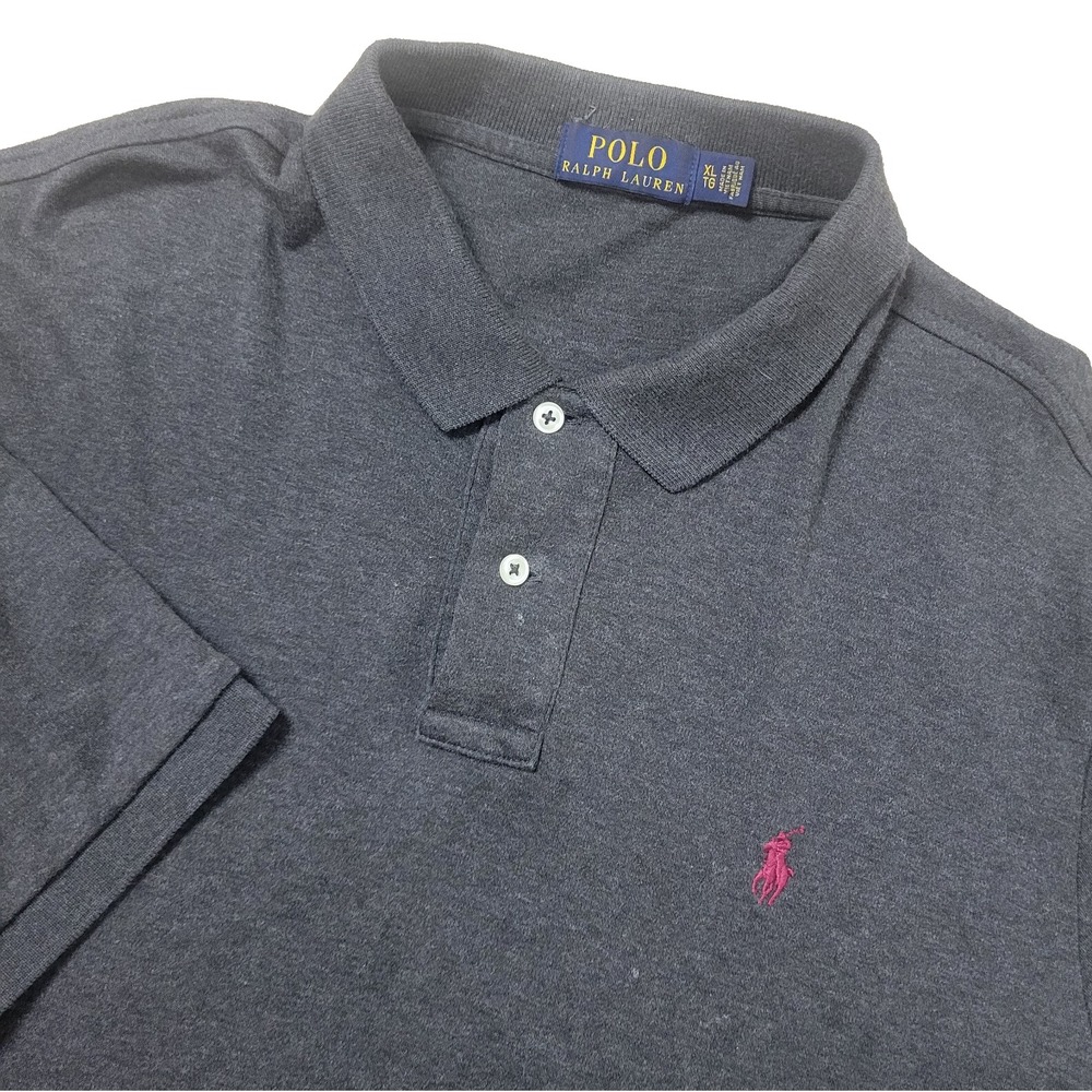 Polo Ralph Lauren Mens XL Solid Gray Red Pony Stretch Knit Short Sleeve
